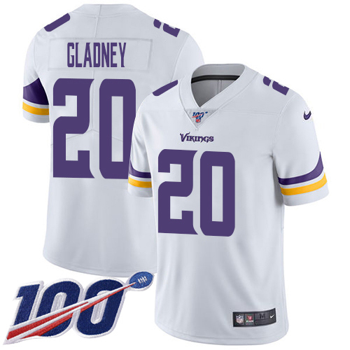 Nike Vikings #20 Jeff Gladney White Youth Stitched NFL 100th Season Vapor Untouchable Limited Jersey